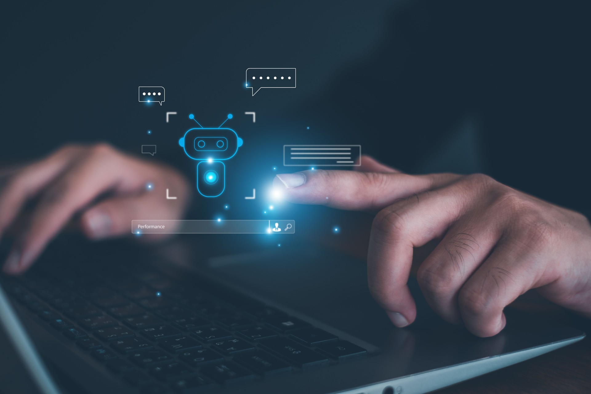 Inteligencia artificial. Charlar con una IA inteligente le pide las respuestas que quiere. Negocio, tecnología moderna, internet y concepto de redes. ChatGPT con IA.